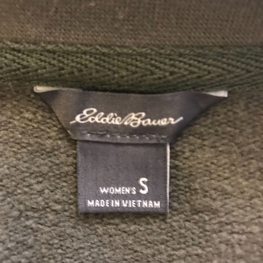 Eddie Bauer Camo Sweater Womens Small Pullover Green Spell Out Logo Casual - Picture 3 of 6